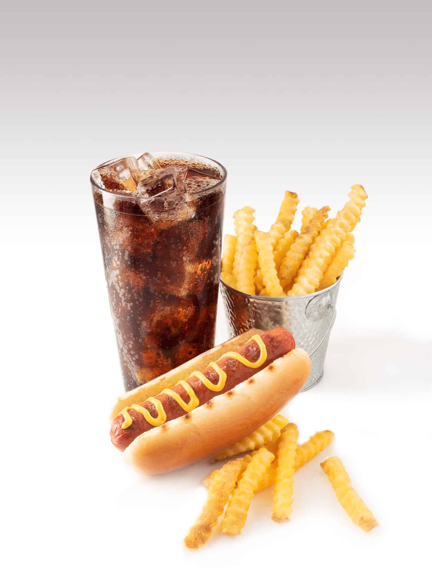 Hot dog with drink and fries